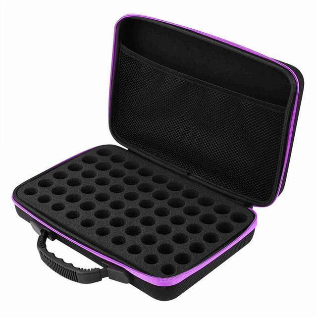 Estuche rígido para transportar aceites esenciales, 60 botellas, apto para botellas de 5 ml y 15 ml (morado)