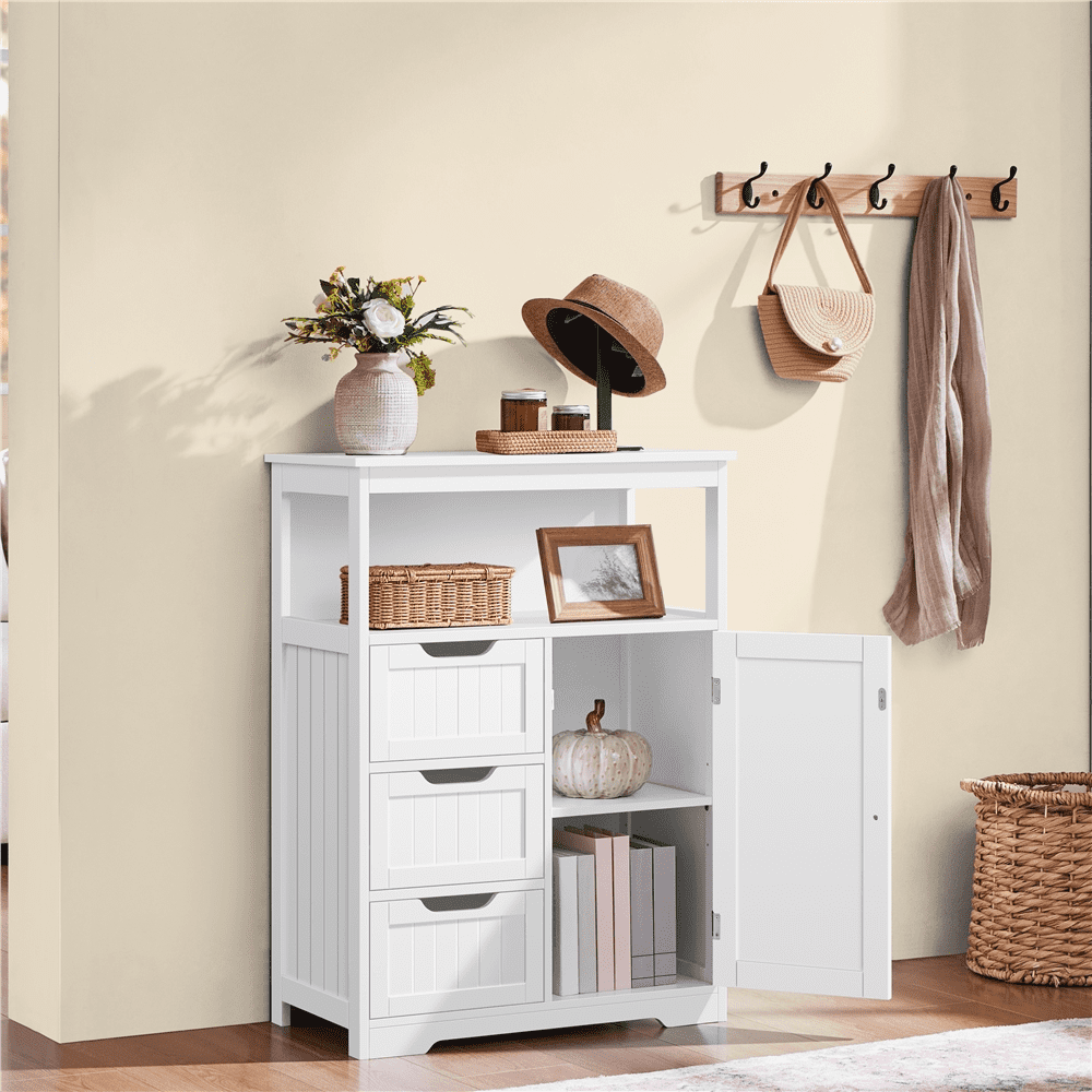Alden Design 35.5" Height Bathroom Floor Cabinet with 1 Door and 3 Drawers, White
