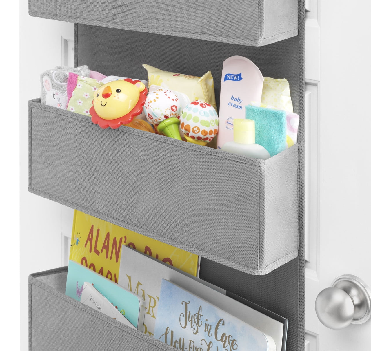 Whitmor 4-Tier Over The Door Hanging Organizer with Gray Fabric Storage Pockets