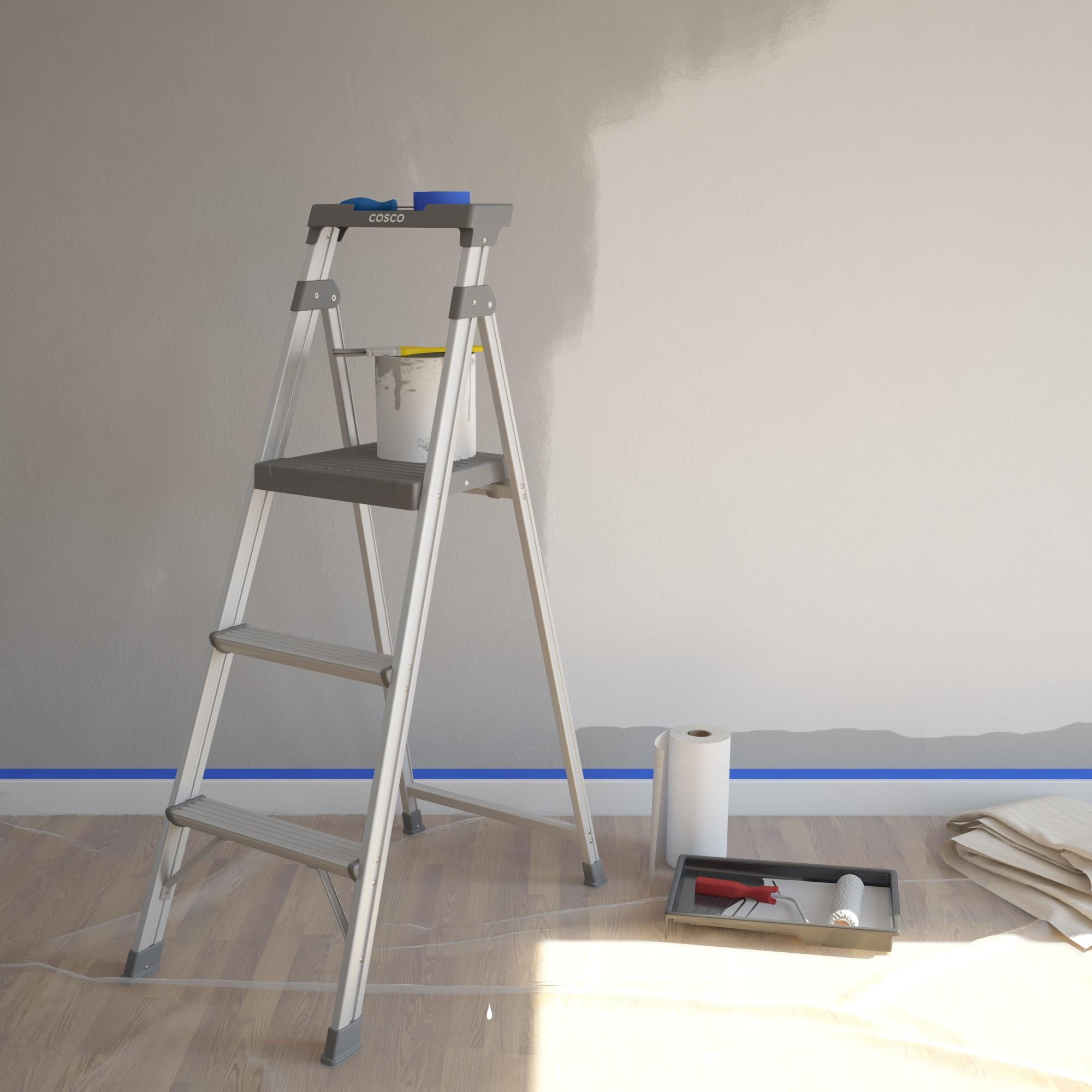 COSCO 3 Etape Connexion Escabeau (blanc et gris, Max 8 pi 10 po Reach)