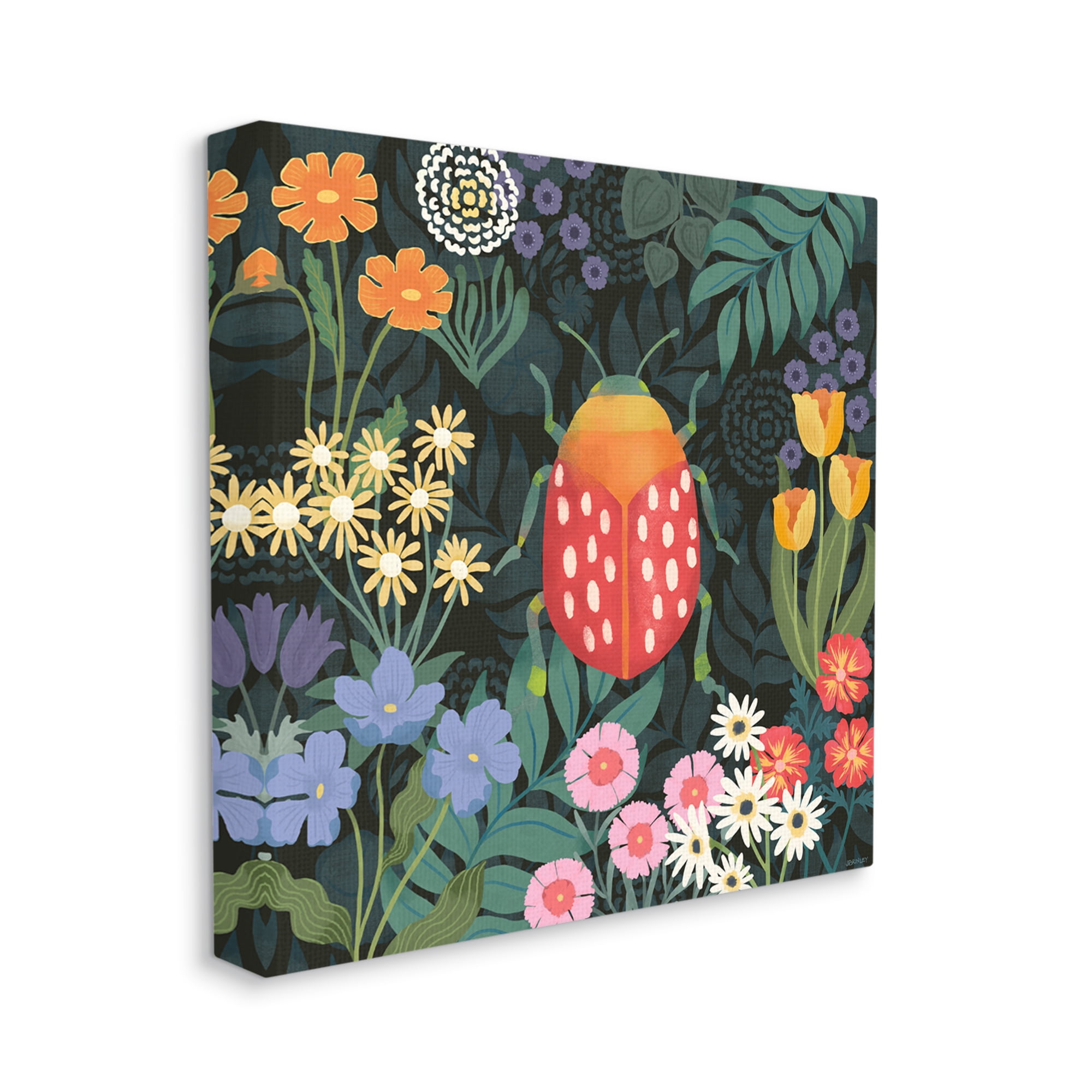 Stupell Industries Garden Patterned Beetle Botanical & Floral Painting Gallery Wrapped Canvas Art Print Wall Art, 17 x 17