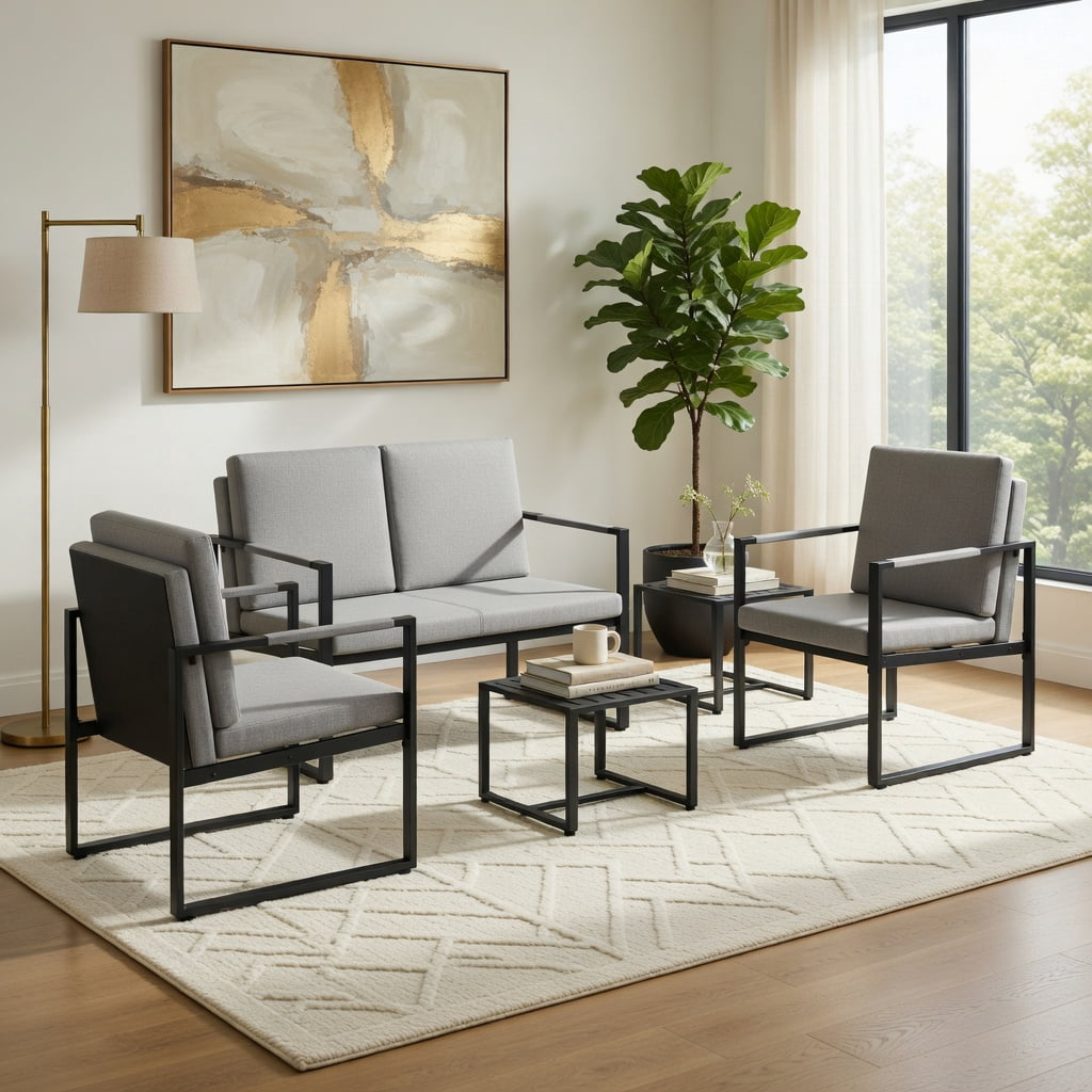 Hommoo Modern 2-Seater Loveseat Sofa, Compact PU Leather Small Couch for Living Room, Office or Guest Space, Gray