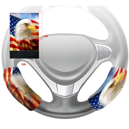 ZKGK Bald Eagle On American Flag Steering Wheel Cover Hook and Loop Covers For Car Size 10x16cm 2 PCS