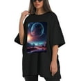 thumbnail image 4 of Plus Size Shirt for Women Black Tops for Women Short Sleeves Shirt for Women Cosmic T Shirt Crewneck Shirt for Women 4XL, 4 of 5