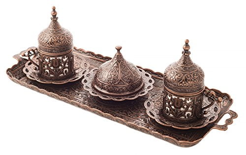 Silver Turkish Ottoman Greek Arabic Coffee Tea Beverage Serving Square Tray With Handle 