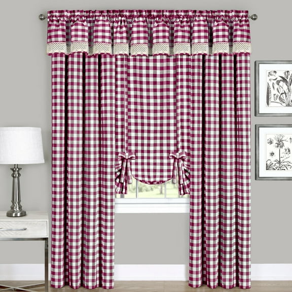 Country Farmhouse Complete 6 Pc. Plaid Checkered Window Curtain Treatment Set - Assorted Colors & Sizes