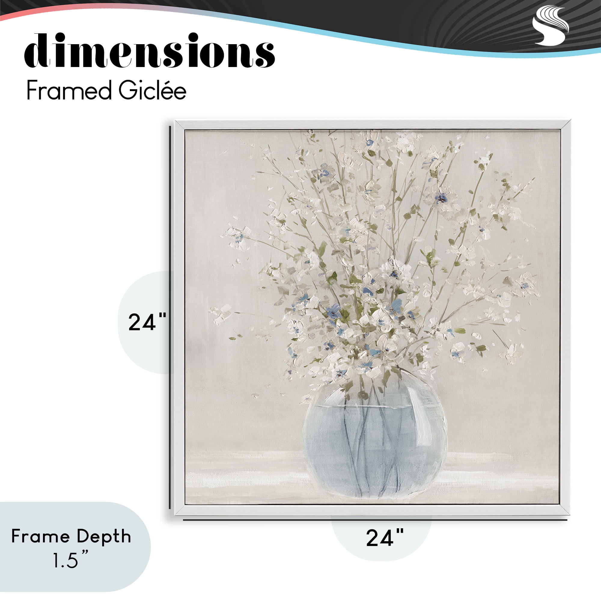 Stupell Industries Serene Glass Vase Bouquet White Framed Giclee Art, design by Carol Robinson