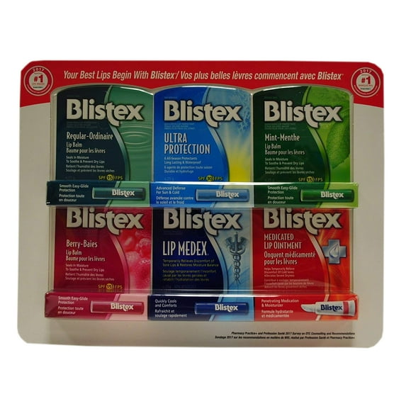 Blistex Variété 6 Pack (Protection Régulière / Ultra / Menthe / Baie / Medex pour les Lèvres / Onguent pour les Lèvres Médicamenteux)