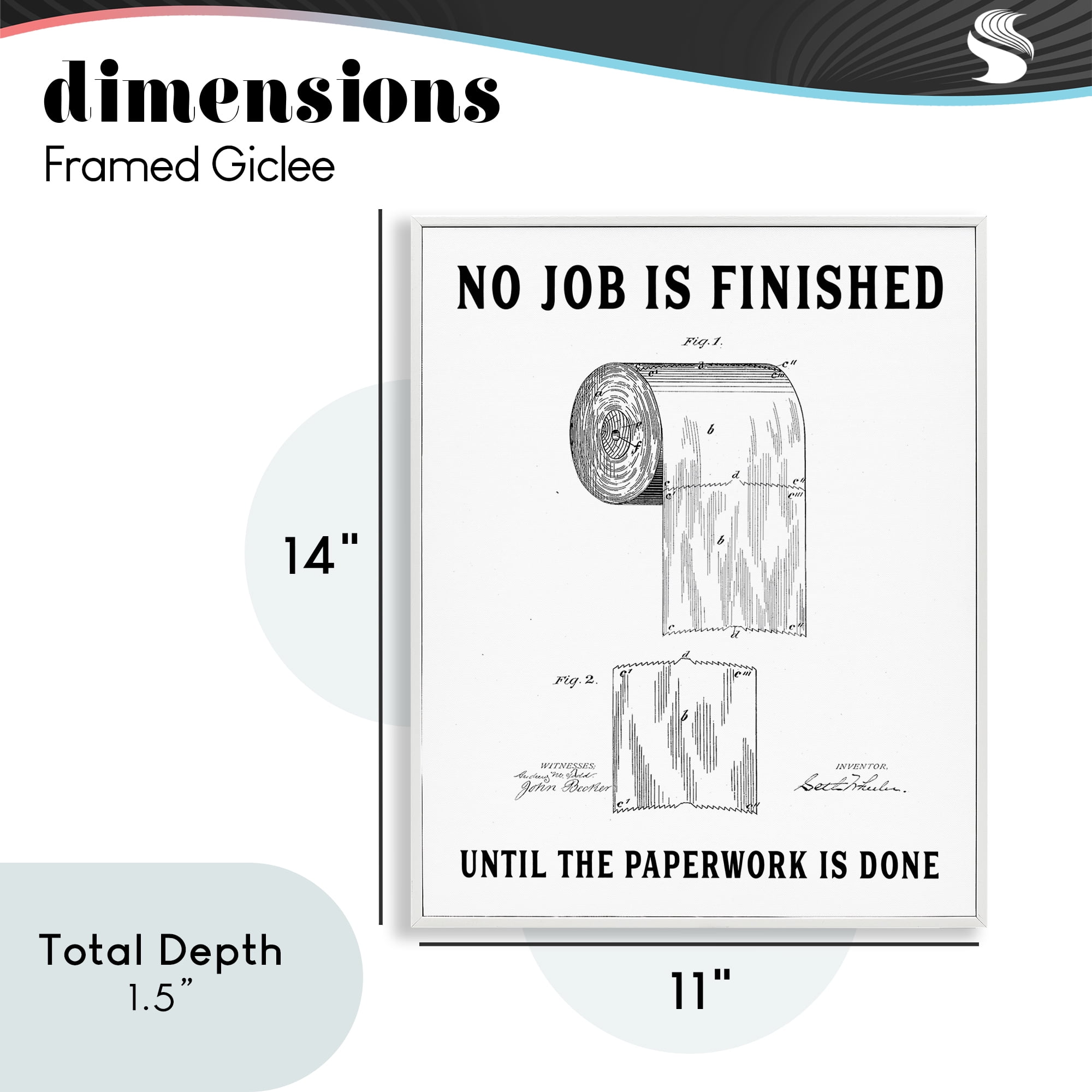 No Job Finished Toilet Paper White Framed Giclee Art, design by Lettered and Lined