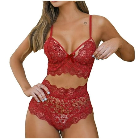 

DNDKILG High Waist Soft Bra and Panty Set for Women Lace Nightwear Lingerie Set Eyelash Sexy Bralette Set 3XL