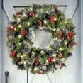 thumbnail image 4 of BINGTAOHU 18 Inch Norfolk Pine Wreath with Bells & Blue Navy Bow Ribbon Christmas Wreaths for Front Door Christmas Door Wreath Christmas Table Decorations Artificial Cedar Wreath for Home Outdoor, 4 of 7