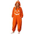 thumbnail image 2 of IUYRTFE Women Hooded Full Zip Pumpkin Print Onesie Jumpsuit for Halloween Party Relaxed Fit Wear, 2 of 5