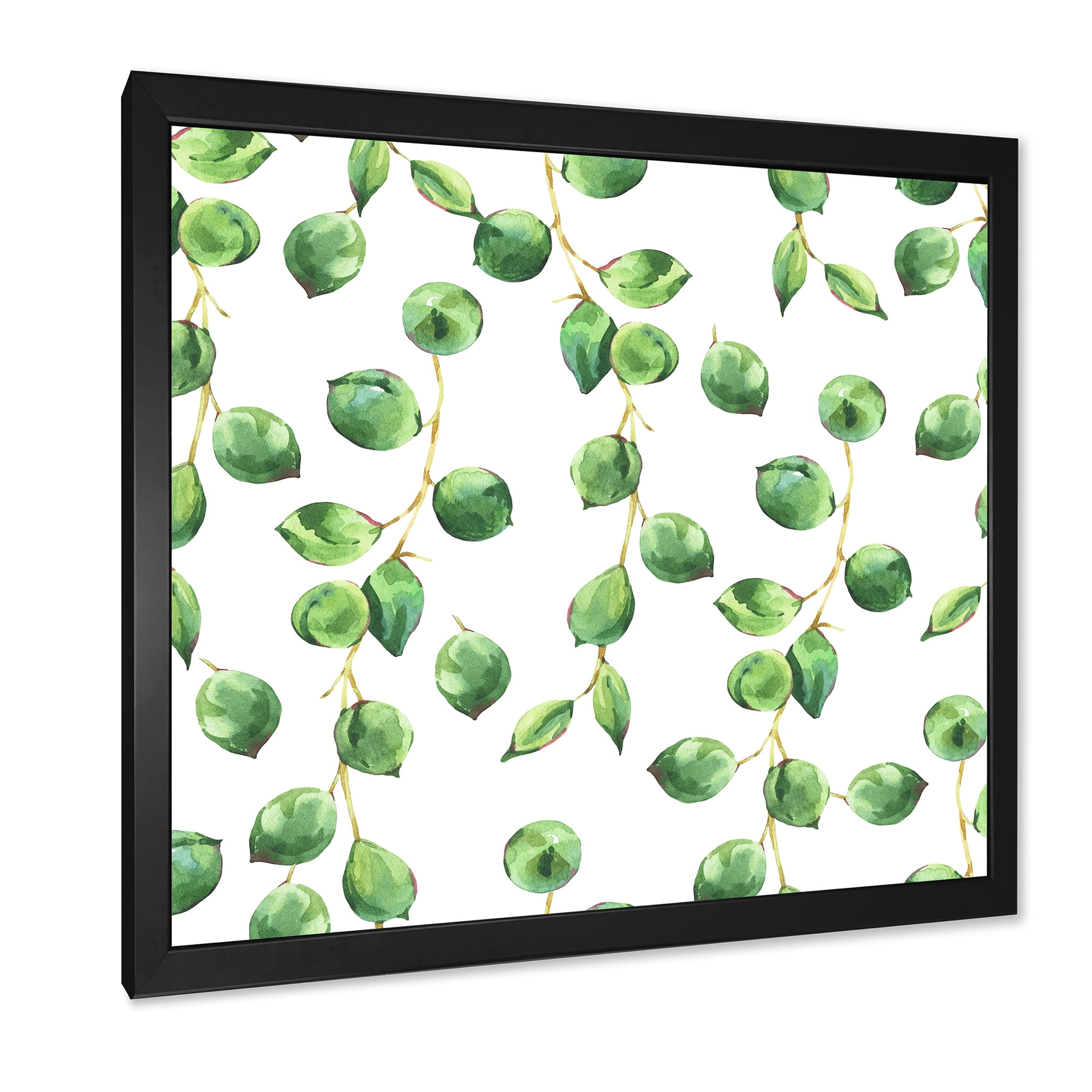 Designart 'Tropical Green Leaves Patern On White' Tropical Framed Art Print