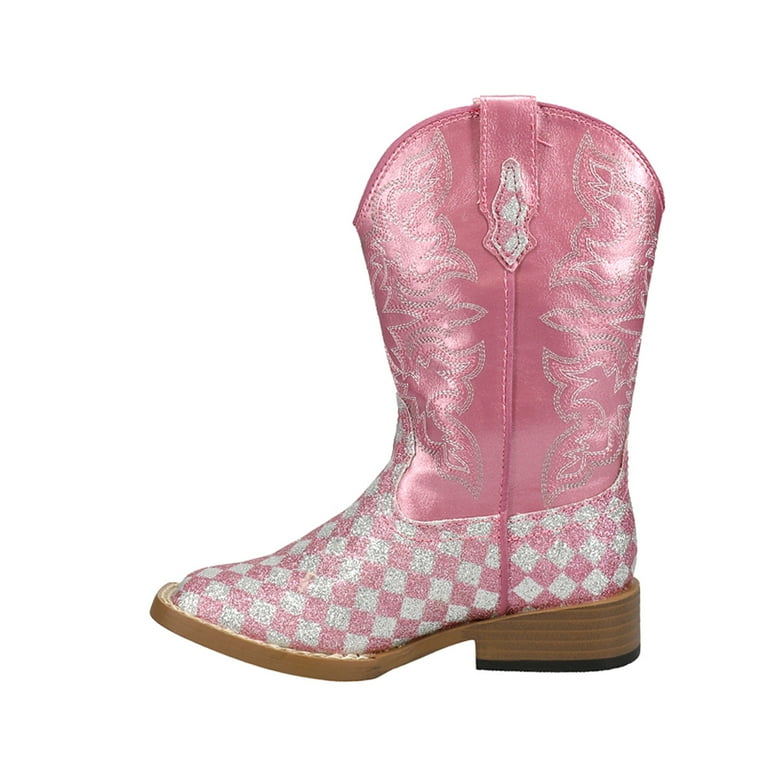 Roper Kids Girls Checkered Square Toe Casual Boots Mid Calf