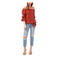 thumbnail image 3 of VINCE CAMUTO Womens Brown Ruffled 3/4 Sleeve Off Shoulder Party Top M, 3 of 3