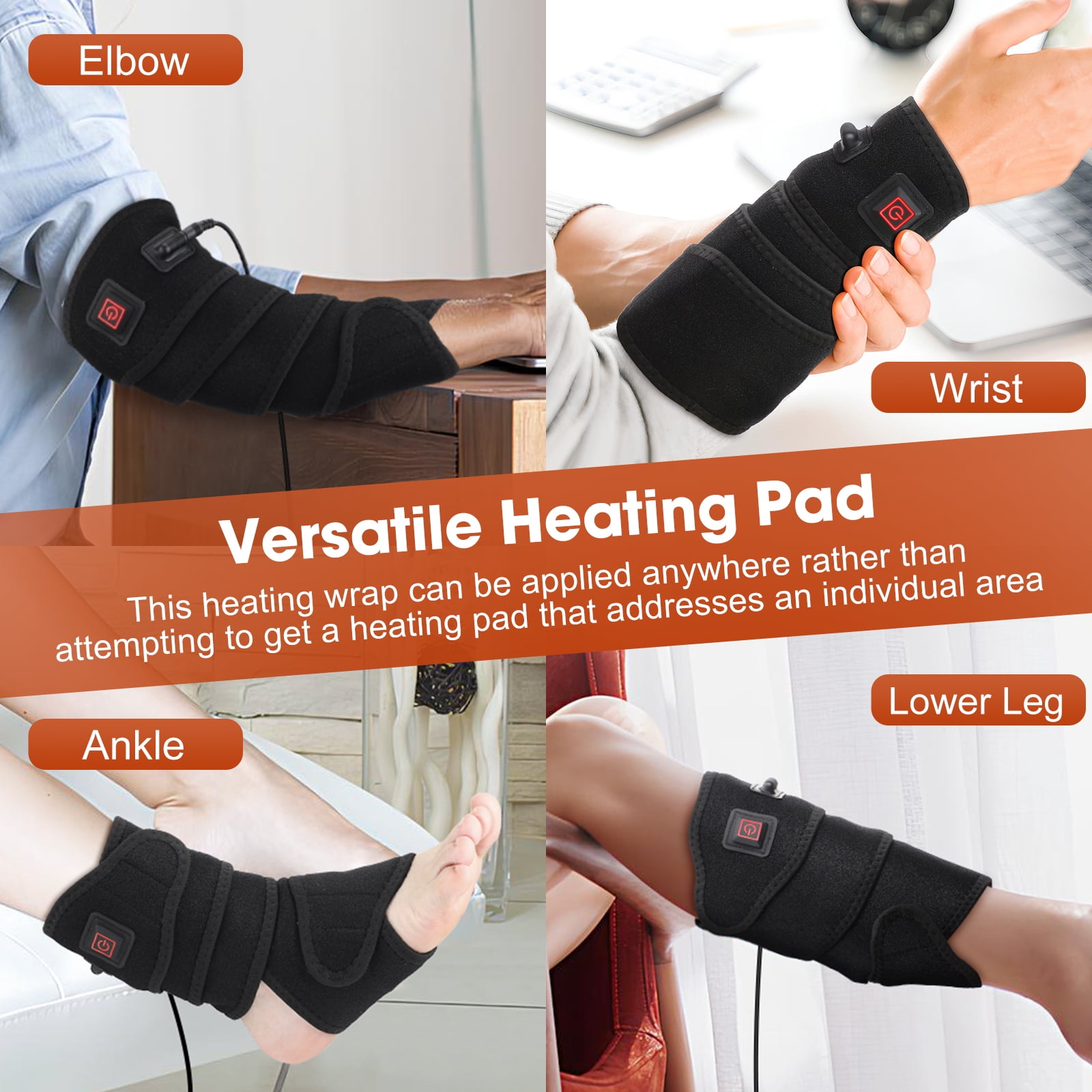 Heating Pad Wrap for Multiple Areas MULTI-USE WRAP Perfect for Elbow, Wrist and Forearm Body Strip Type Wrap Around Heating Pad 3 Heat Settings Black