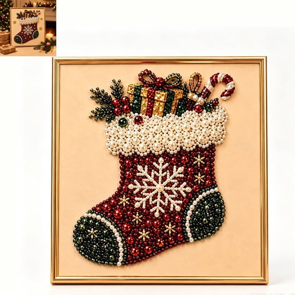 Diy Christmas Pearl Diamond Art Kit,with frame, Colorful Pearl for Holiday Wall Decor, for Beginner Seasonal Party Gift Handmade Wall Decor (Set E)
