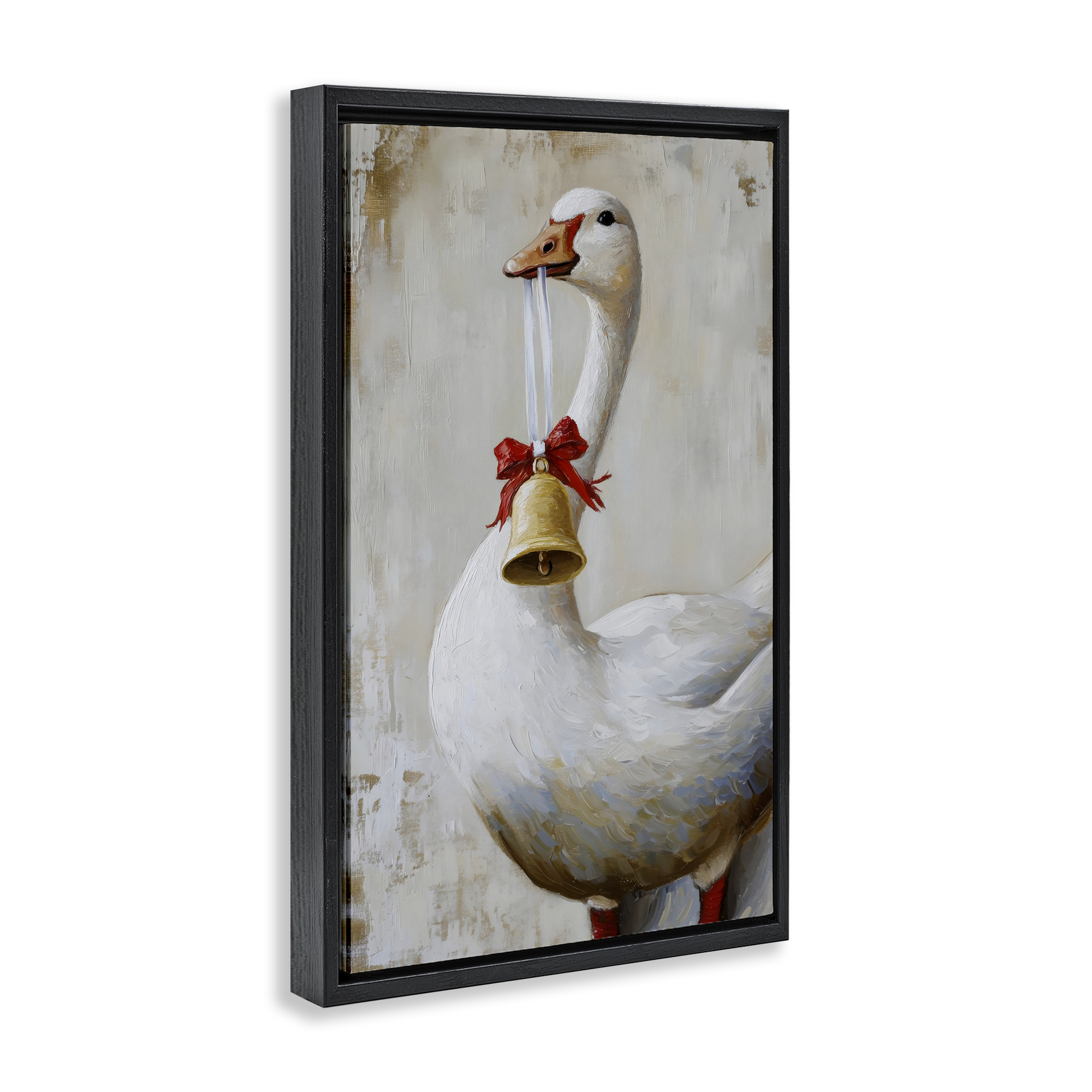 Festive Jingle Goose Black Framed Floater Canvas Wall Art, design by Petal Prints Design