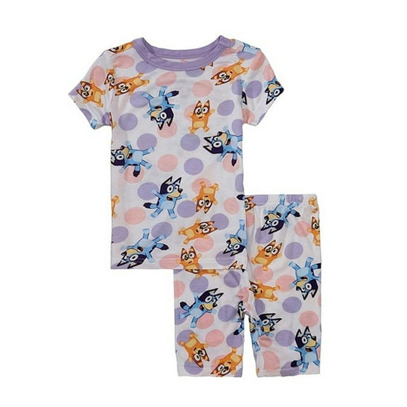 Bluey & Bingo Girls 2pc Playful Dots Pajama Set Short Sleeve Crewneck Top & Shorts Sizes 2T4T Soft Sleepwear