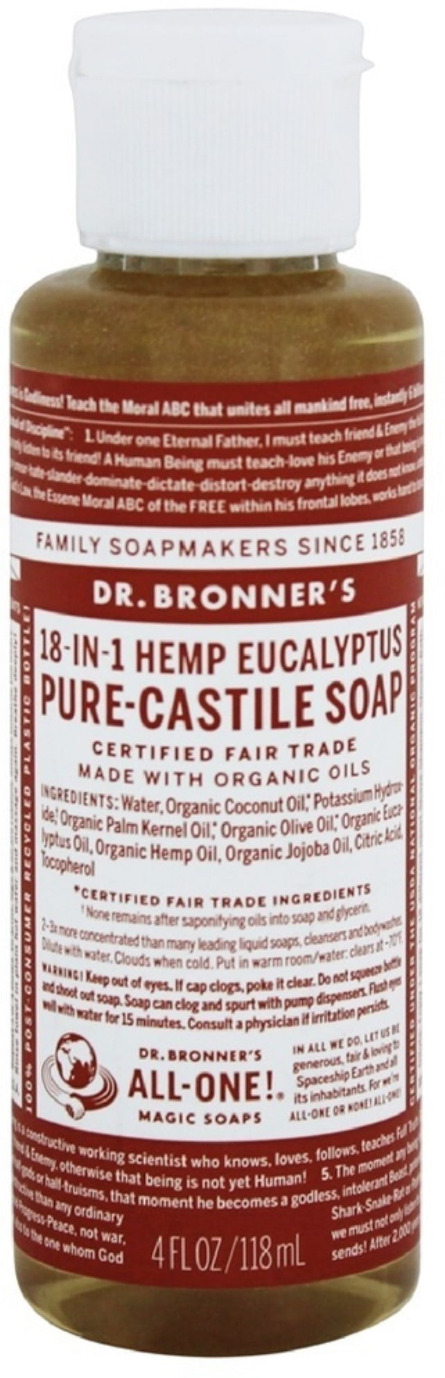Dr. Bronner's Magic PureCastile Soap Organic Eucalyptus 4 oz (Pack