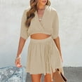 thumbnail image 2 of REORIAFEE Plus Size Two Piece Outfits for Women 70s Outfits 2023 Women's Fashion 2 Piece Outfits Linen Sleeveless Crop Top Shorts High Waist Set Pockets Khaki L, 2 of 7