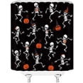 thumbnail image 3 of Halloween Skull Shower Curtain Spooky Black Skull Skeleton Ghost Pumpkin Funny Gothic Day of The Dead Happy Halloween Horror Fabric Bathroom Decor Curtain with Hooks, 3 of 3
