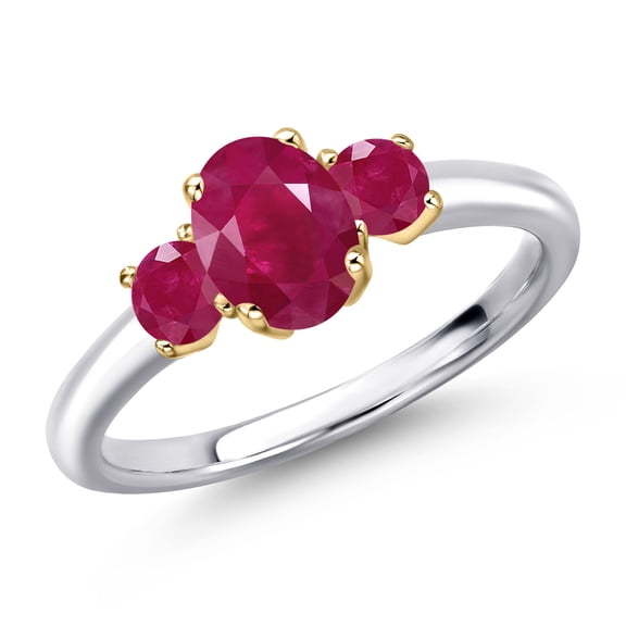 Gem Stone King 10K Two Tone Gold Red Ruby Engagement Ring for Women | 1.50 Cttw | Oval 7X5MM | Gemstone July Birthstone | Size 9