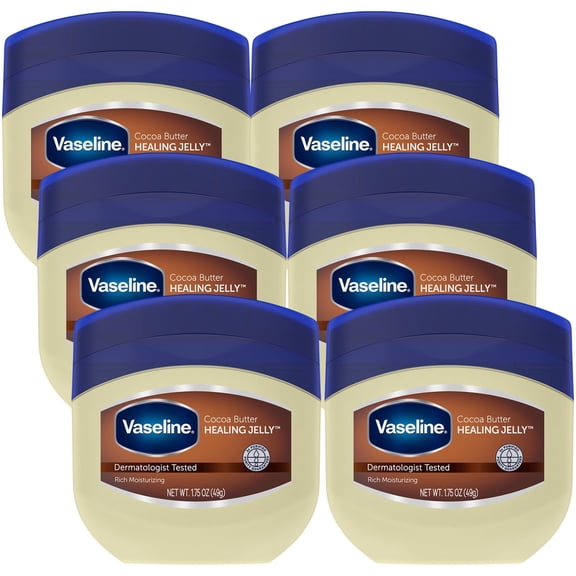 Vaseline Cocoa Butter Healing Jelly Travel-Size 6-Pack – Rich Moisturizing Ointment, Skin Protectant for Soothing Cracked, Dry Skin, 1.75 Oz Ea