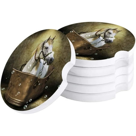 

FMSHPON Retro Horse in The Bathtub Set of 4 Car Coaster for Drinks Absorbent Ceramic Stone Coasters Cup Mat with Cork Base for Home Kitchen Room Coffee Table Bar Decor