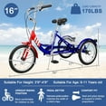 thumbnail image 3 of FICISOG 16" Kids Trike Tricycle for Boys, 1-Speed 3 Wheel Bikes for Beginner Riders, Child Cruiser Bike with Adjustable Height and Rear Basket, 3 of 9