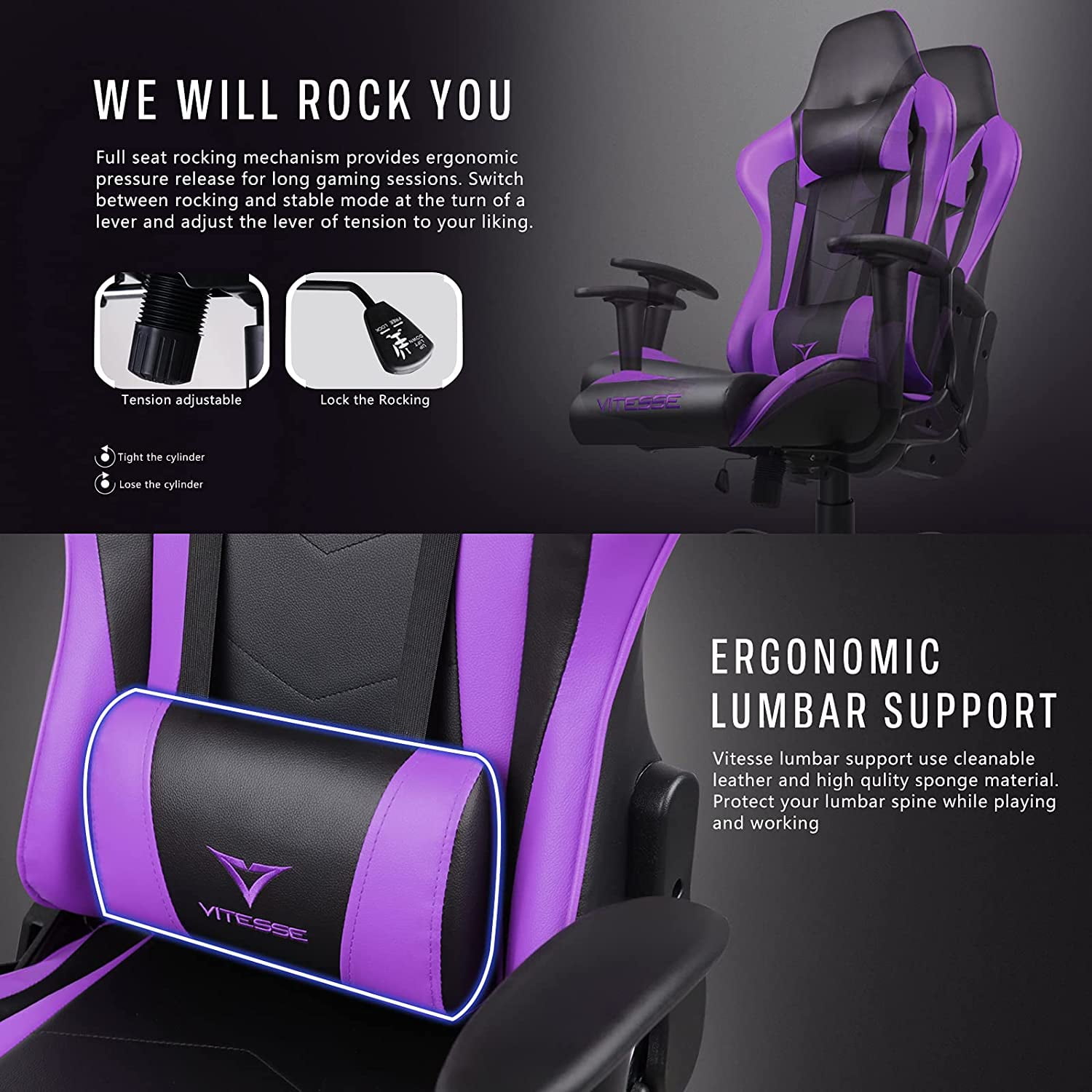BOSSIN gaming chair, 2024 Racing style gamer chair for teens,Comfortable High Back game chair,Lumbar Support and Headrest Computer Desk Chair with Height Adjustable Swivel Office Chair