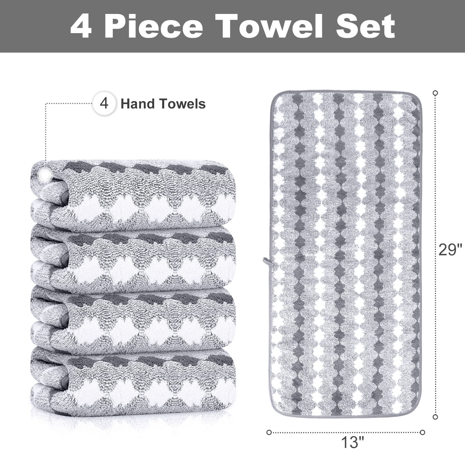 Sanmadrola Hand Towels 13" x 29" Set of 4, 700 GSM High Absorbent Quick Dry Gray Bath Sheets for Bathroom,Gym,Hotel