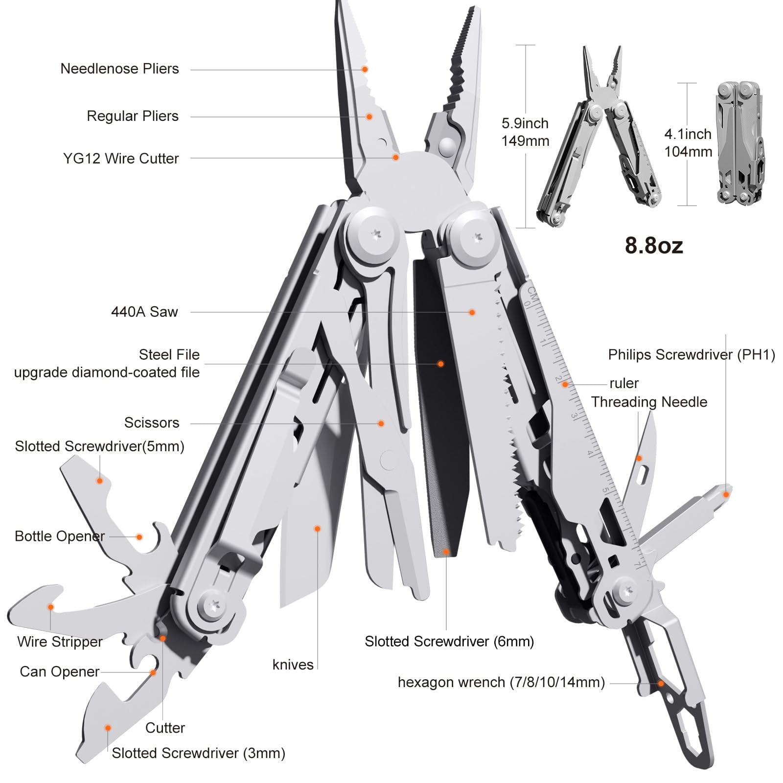 Multitool Stainless Steel Multi-tool Pliers 22-in-1 With Safety Locking  Pocket Bottle Opener Edc Equipment Clip For Camping And Hiking.