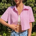 thumbnail image 2 of Nafuu Ladies Shirts Solid Color Lapel Short sleeve Button Down With Bow Back Detail Casual Summer Trendy Vacation Tops, 2 of 9