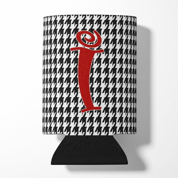 Letter I Initial Monogram - Houndstooth Black Can or Bottle Hugger