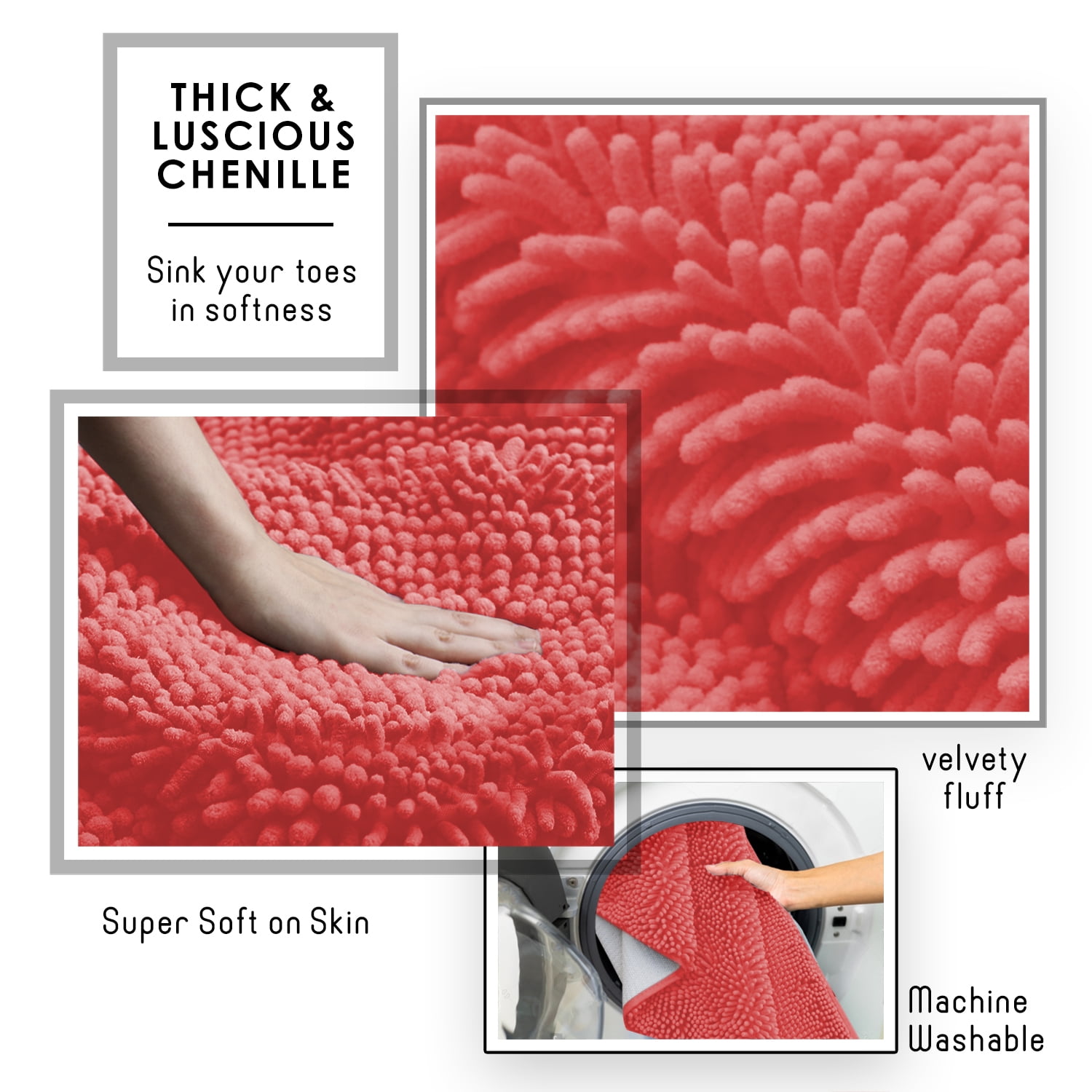 Lammaloe Chenille Bathroom Rugs Non Slip Bath Mat, 20x32 Ultra Absorbent, Bath Mats for Bathroom, Pink