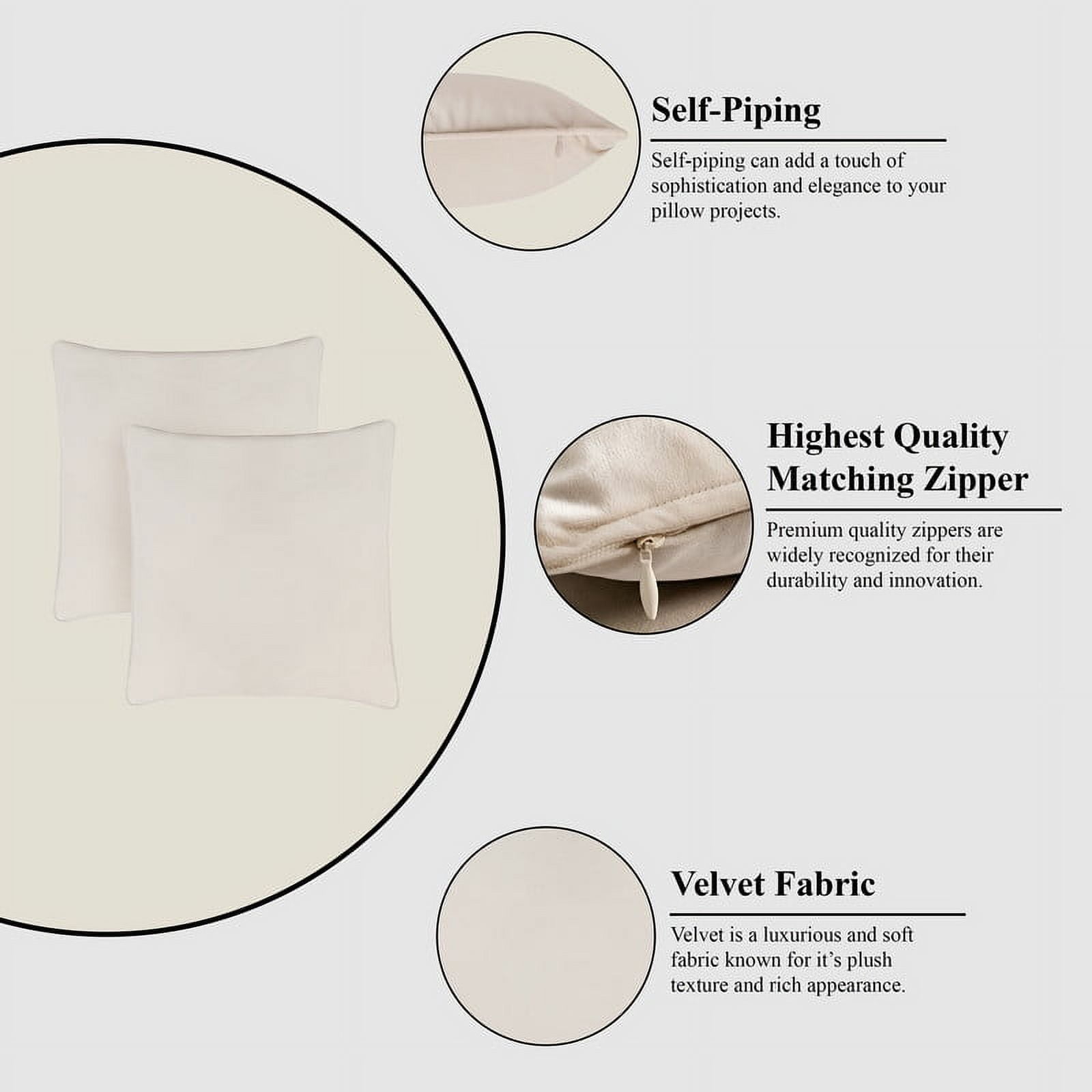A1HC Set of 2 Luxurious Soft Velvet Throw Pillow Covers Only, 24"x24", Cream, Decorative Cushion Covers with Hidden YKK Zipper for Sofa or Bed