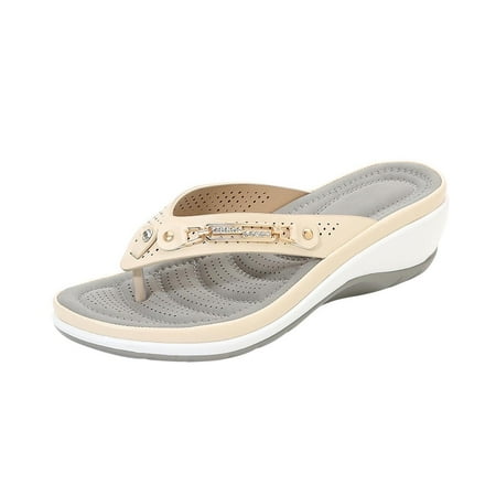 

Rewenti Women s Ladies Fashion Casual Sandals Shoes Outdoor Flip Flops Beach Wedges Slippers Clearance Beige 9(42)