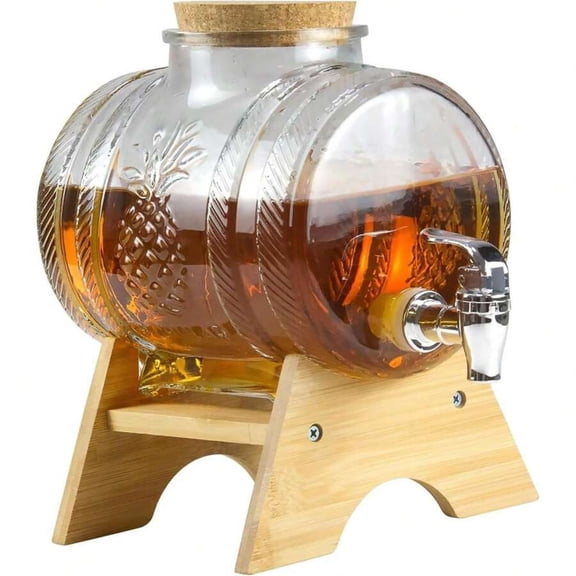 5L Glass Beverage Dispenser with Wooden Stand - Spigot & Lid Drink Dispenser for Juice, Wine, Cold Drinks (Bar, Party, Daily Use)