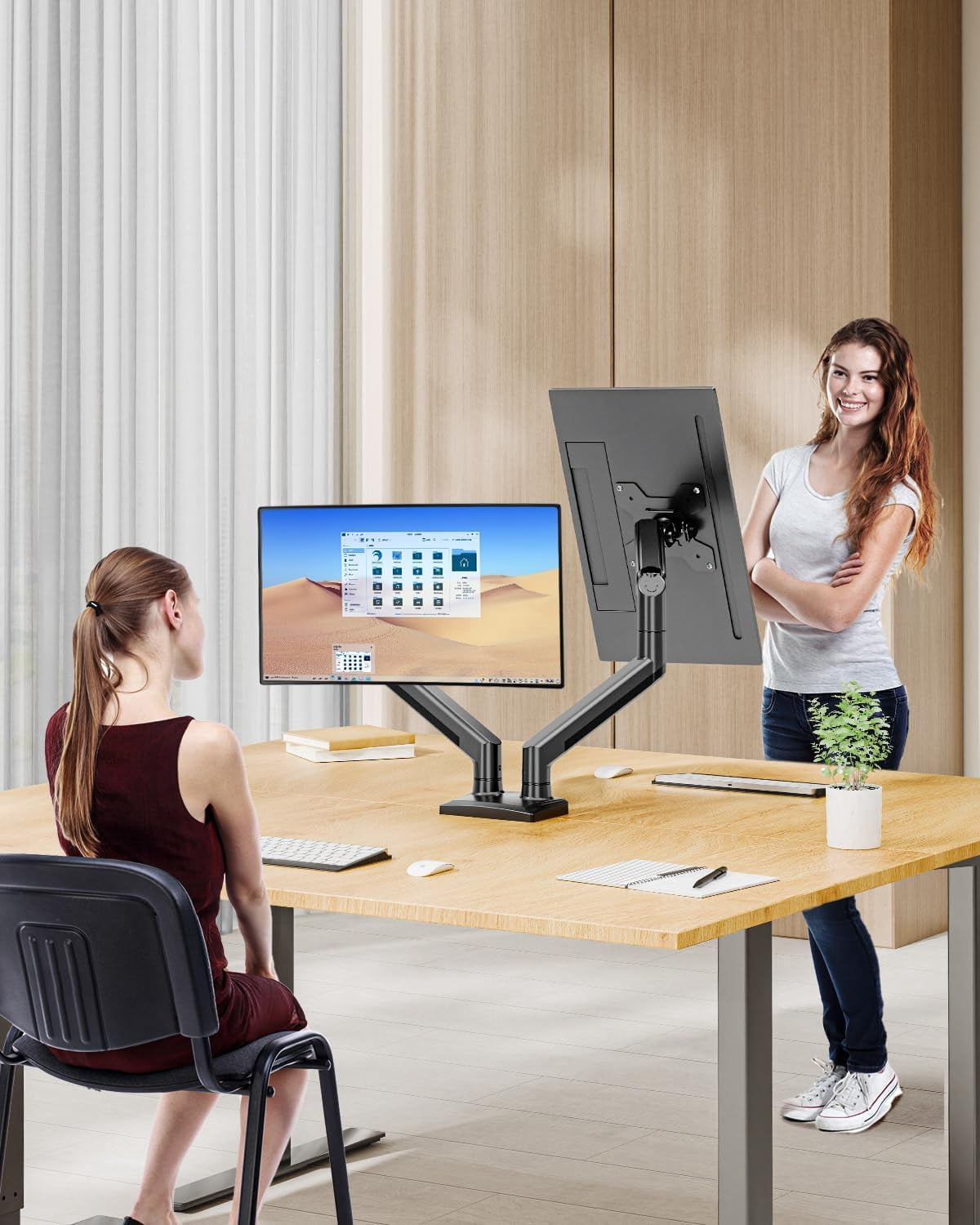 Dual Monitor Arm Desk Mount for 13-32 Inch Screens, VESA 75/100mm, Full Motion Adjustable Stand with Clamp/Grommet Base, Holds 4.4-22lbs, Black
