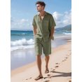 thumbnail image 4 of Men'S Linen Blend Short Sleeve Shirt & Shorts Set, Casual Summer 2 Piece Outfit Green XXXL, 4 of 9
