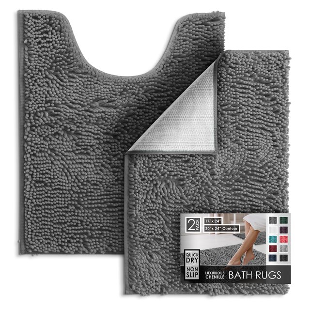Alfombras de baño de chenilla Hearth & Harbor gris 43 x 61 y 51 x 61 cm