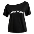 thumbnail image 5 of Girls Tshirts Short Sleeve Asymmetrical Neck Graphic Tees New York City Letter Print Summer Stylish Kids T Shirts Size 7-8Y, 5 of 5