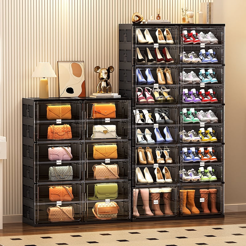 JEKO&JEKO 9 Tiers 36 Pairs Shoe Rack Organizer, Foldable Storage Cabinet for Closet with Magnetic Doors (Black)
