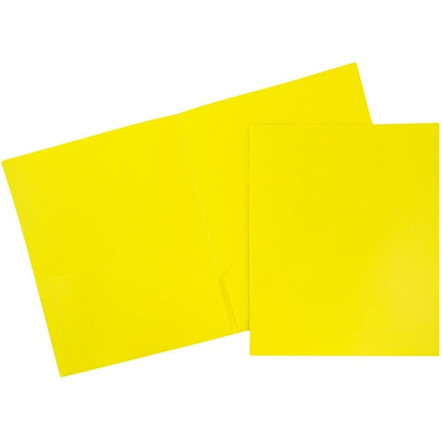 JAM PAPER Plastic 2 Pocket POP Folders - Durable School Folders - Yellow - Bulk 48/Pack