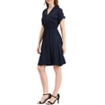 thumbnail image 4 of INSPIRE CHIC Robe-Chemise pour Femme de Travail à Revers Cranté, Col en V, Taille Élastique, avec Poches, P Bleu Marine, 4 of 6