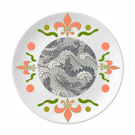 

China Blue Dragon Wave Line Painting Repeat Flower Ceramics Plate Tableware Dinner Dish