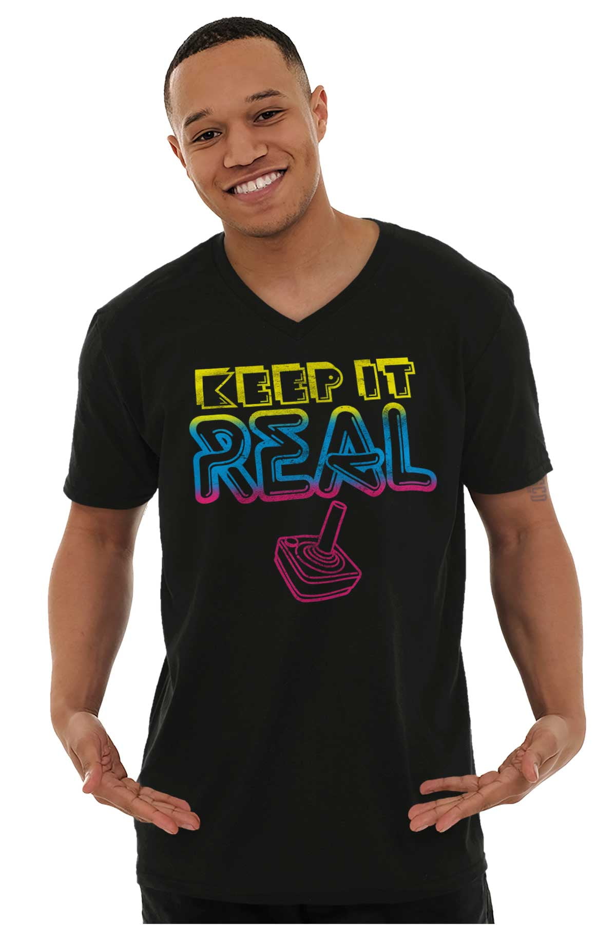 tragt Rasende skille sig ud Retro Keep It Real Vintage Video Game V-Neck T Shirts Men Women Brisco  Brands L - Walmart.com