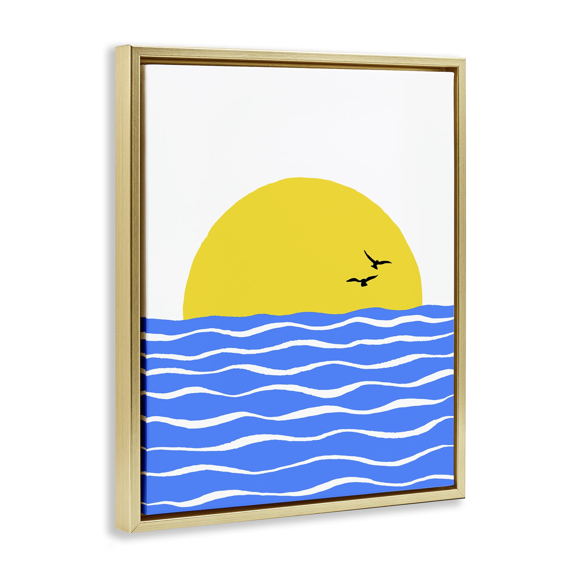 Stupell Industries Birds & Blue Sea Nautical & Beach Painting Gold Floater Framed Canvas Art Print Wall Art, 25 x 31
