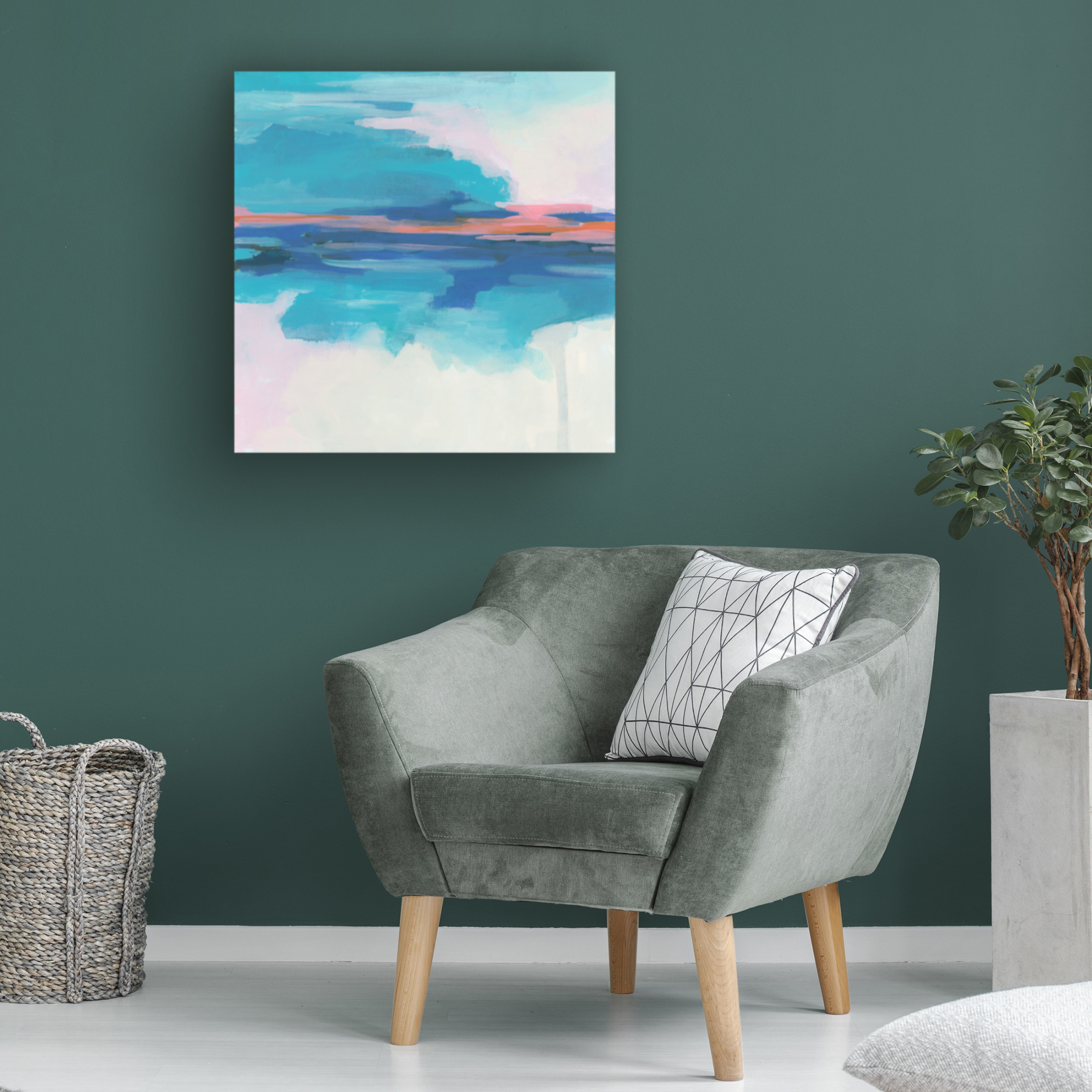 Canvas Wall Art - June Erica Vess 'Cyan Sunset II' Wall Art for Living Room, Bedroom, or Office Décor by Trademark Fine Art - 35 x 35 Inches